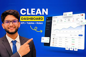 build a clean admin dashboard with KPI charts, tables, filters and roles