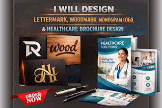 design lettermark, woodmark logo, monogram, healthcare brochure design
