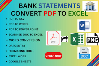 convert bank statement PDF to excel, CSV, google sheets, xls