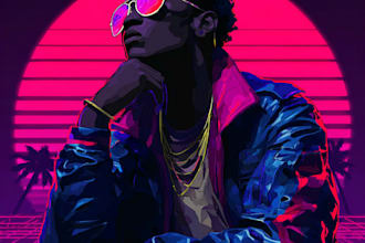 do illustration retrowave cyberpunk synthwave with my style