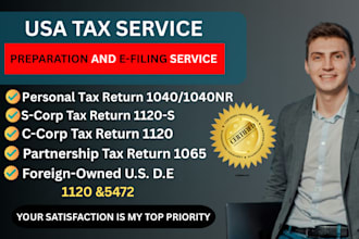 prepare and e file US tax returns form 1040, 1120, 1065 and 5472