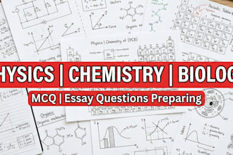 make mcq or descriptive questions for physics chemistry biology