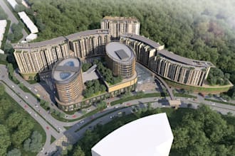 turn your 2d drawing to 3d aerial view render,urban planning,street city layout