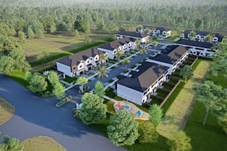 sketchup model 3d landscape aerial render, residential development,street layout