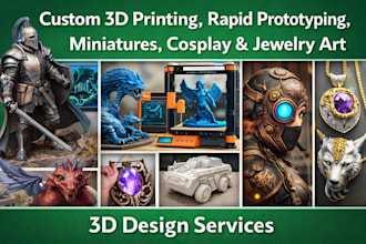 custom 3d printing, rapid prototyping, miniatures, cosplay and jewelry art