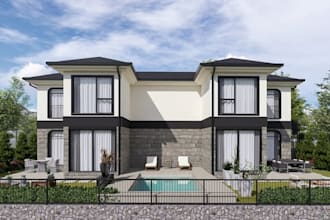 redesign duplex exterior, villa interior, balcony, front elevation, layout plan