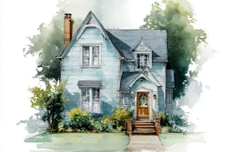 create house and building photo into watercolor art