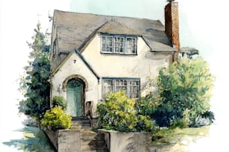 create home into watercolor painting