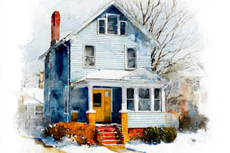 paint a watercolor house portrait or city space illustration