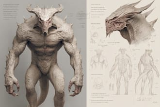 concept art for dragons and monsters, creatures
