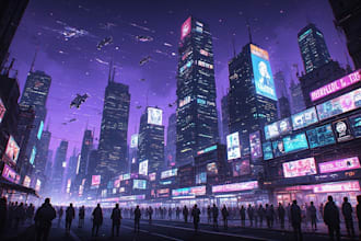 draw illustration of futuristic or cyberpunk city