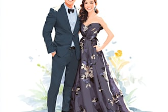 draw couple portrait for wedding illustration