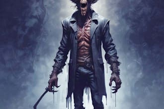 draw detailed dark, brutal, horror, and art illustratio
