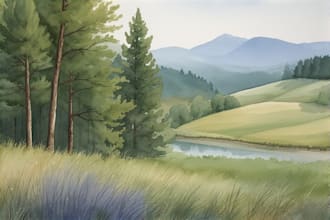 paint realistic landscape watercolor painting illustration