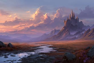 illustrate a fabulous fantasy background landscape art