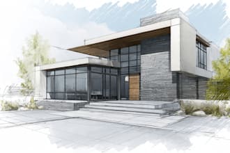 draw an architectural sketches of building illustrations