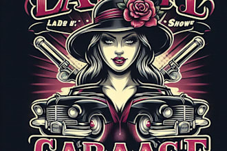 design high quality lady car garage mascot logo with t shirt design