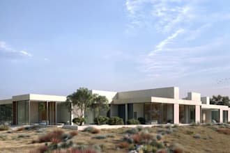 design modern desert retreat, 3d homes exterior render, large plot visualization