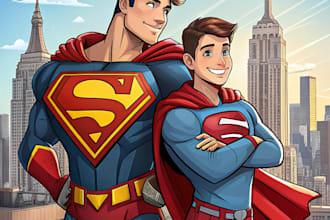 create superhero character logo and friendship portrait