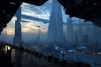 draw illustration of futuristic cyberpunk city