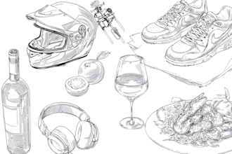 do detailed line art of any product, food, sketch