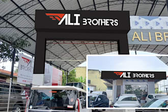 create realistic 3d storefront signboard mockup