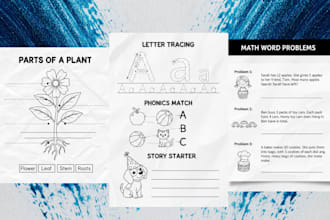 design kids letter tracing, handwriting workbook, kids activity book, coloring