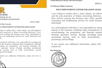 prepare, sign, stamp US CPA verification letter for you
