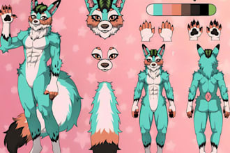 create a detailed custom furry ref sheet, furry reference sheet for your fursona