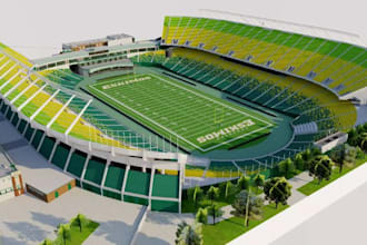 design 3d stadium, sport field, indoor and outdoor facility and gaming arenas