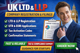 handle UK ltd and llp company registration and tax setup