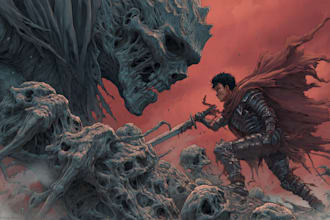 draw custom dark berserk style art in high quality