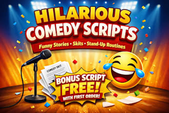 write hilarious comedy script, funny jokes, or stand up comedy