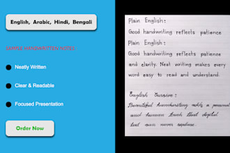 handwrite neat and clean content in bengali english hindi and arabic