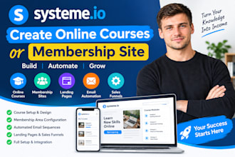 create systeme io online courses, or membership site