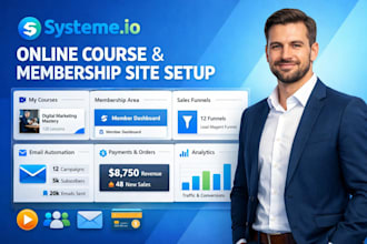 create systeme io online courses, or membership site