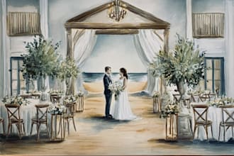 draw your wedding venue photo in watercolor illustration
