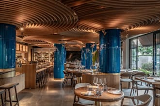 enhance 3d restaurant interior, luxury bar, dinning area, cgi furniture lighten