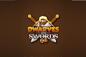 design wonderful board game logo dwarves with swords