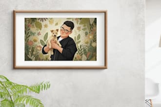 create a custom pet and owner portrait illustration