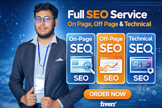 do full seo service including on page, of page and technical