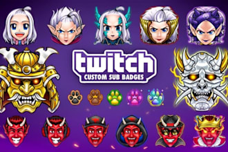 design custom twitch sub badge, custom sub emote, bit badges