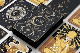 illustrate tarot card, oracle card, 52 card deck, trading  card, card box mockup