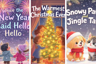 do family christmas card, new year design, holiday kids illustration, pets book