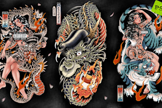 draw an illustration with japanese tattoo style