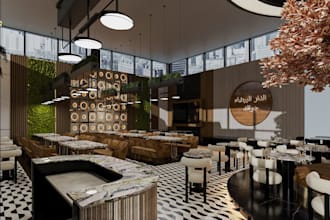 render dwg of restaurant interior,realistic cafe exterior,cgi wedding hall decor
