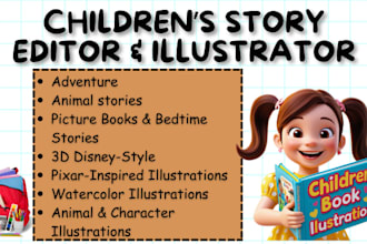 edit and proofread children story book, illustrate children book illustration