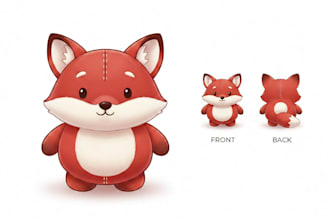 illustrate custom plushie characters and production ready plush toy designs