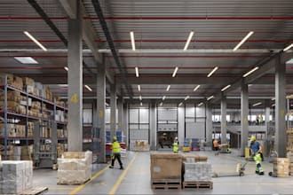 redesign 3d industrial warehouse, factory storage, pallet rack,logistic facility