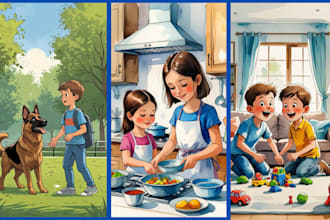 illustrate your children story book water colour illustration